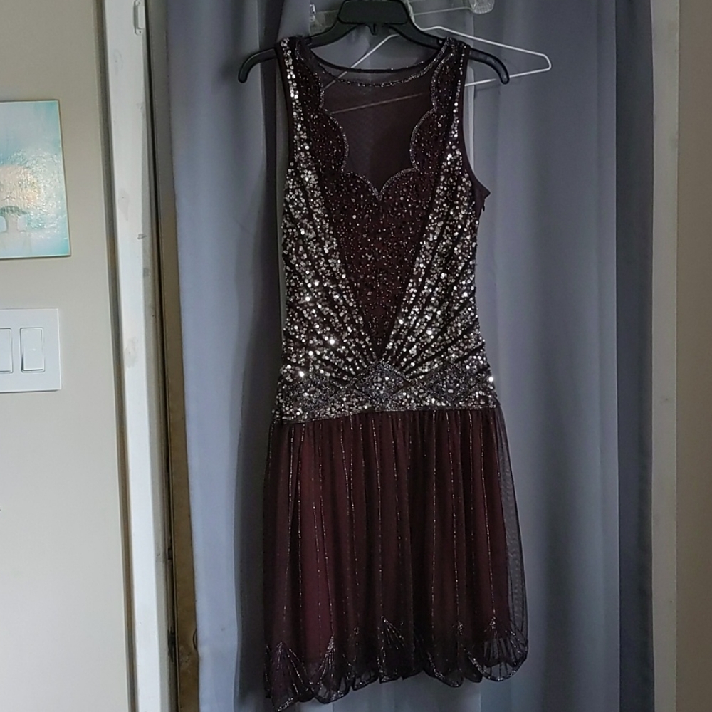 GatsbyLady Plum Beaded Flapper Dress Size 4